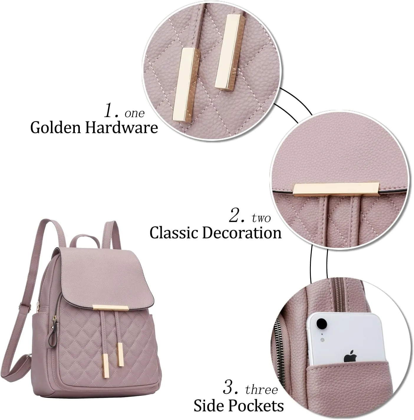 KKXIU Quilted Trendy Leather Backpack Purse for Women and Ladies Shoulder Travel Daypacks Bags (Pink)
