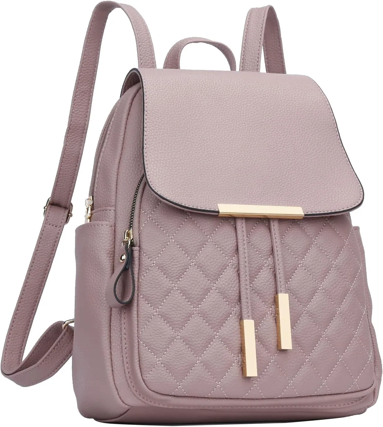 KKXIU Quilted Trendy Leather Backpack Purse for Women and Ladies Shoulder Travel Daypacks Bags (Pink)