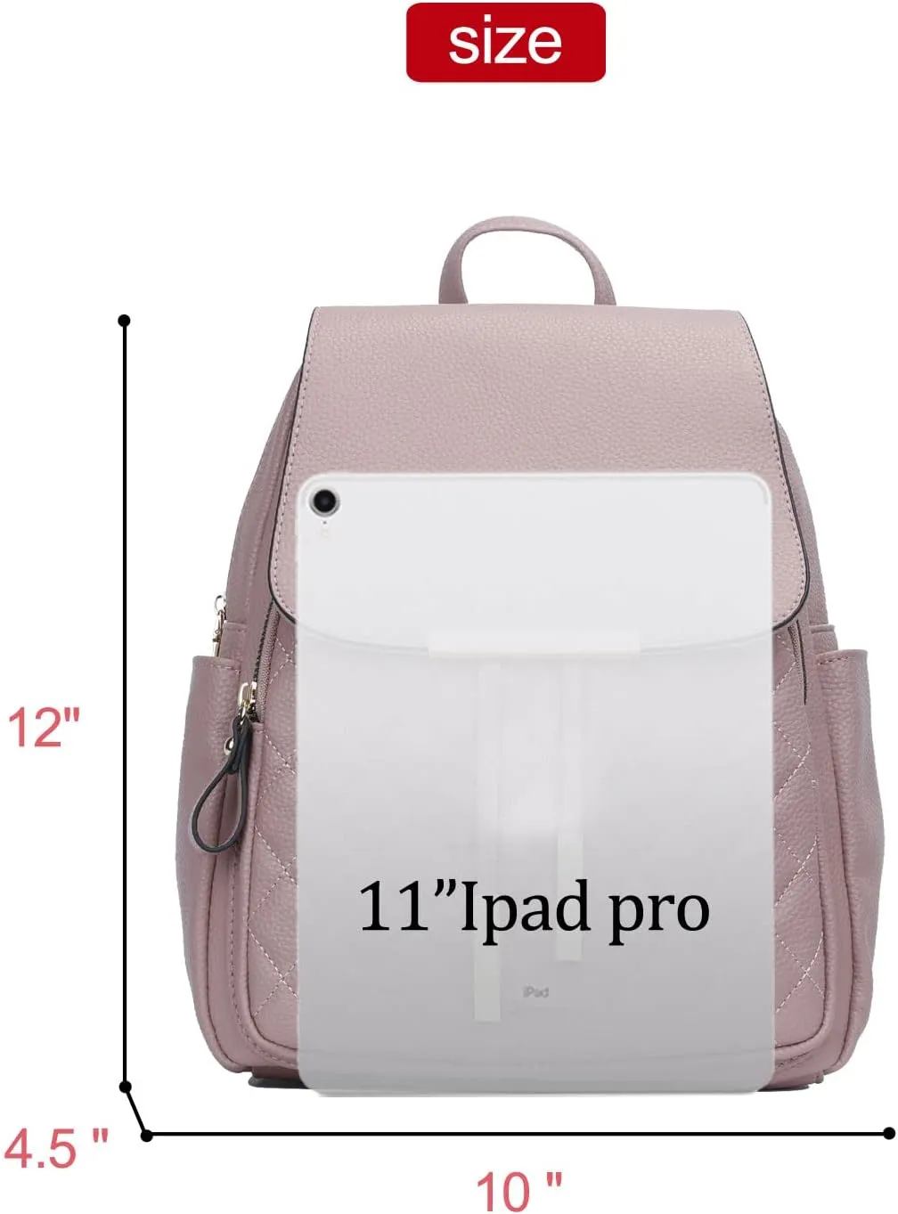 KKXIU Quilted Trendy Leather Backpack Purse for Women and Ladies Shoulder Travel Daypacks Bags (Pink)