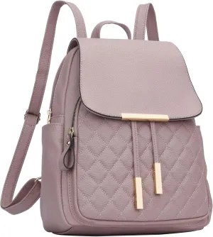 KKXIU Quilted Trendy Leather Backpack Purse for Women and Ladies Shoulder Travel Daypacks Bags (Pink)