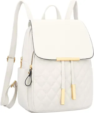 KKXIU Quilted Trendy Leather Backpack Purse for Women and Ladies Shoulder Travel Daypacks Bags (White)