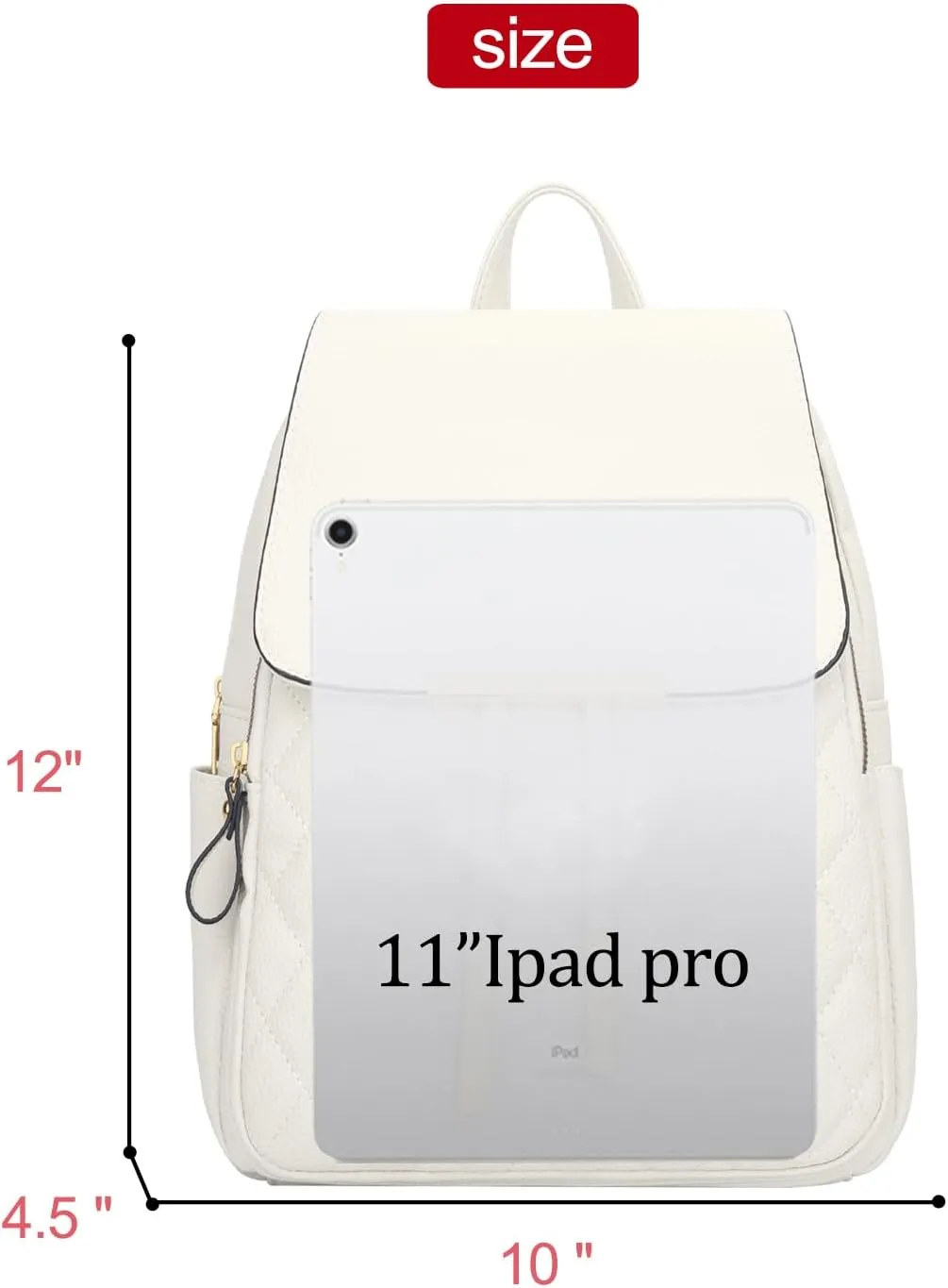 KKXIU Quilted Trendy Leather Backpack Purse for Women and Ladies Shoulder Travel Daypacks Bags (White)