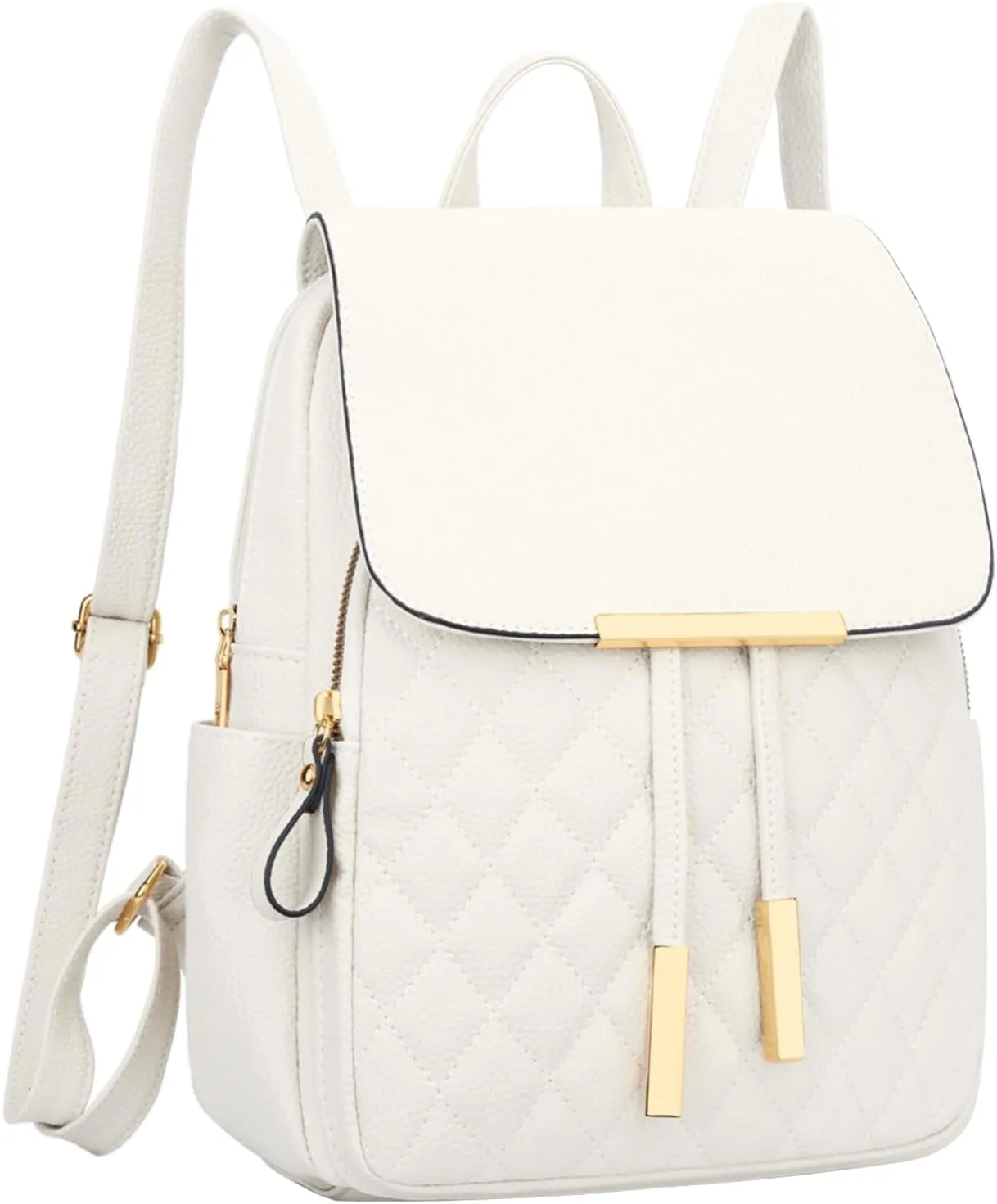 KKXIU Quilted Trendy Leather Backpack Purse for Women and Ladies Shoulder Travel Daypacks Bags (White)