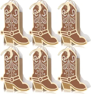 Kolldenn 12 Pcs Western Cowboy Cowgirl Boot Paper Bag with Handle 12 Wood Horseshoe Cutout Rodeo Wild West Party Favor Gift Goodie Candy Treat Bag for Last Rodeo Bachelorette Birthday Supplies(Brown)