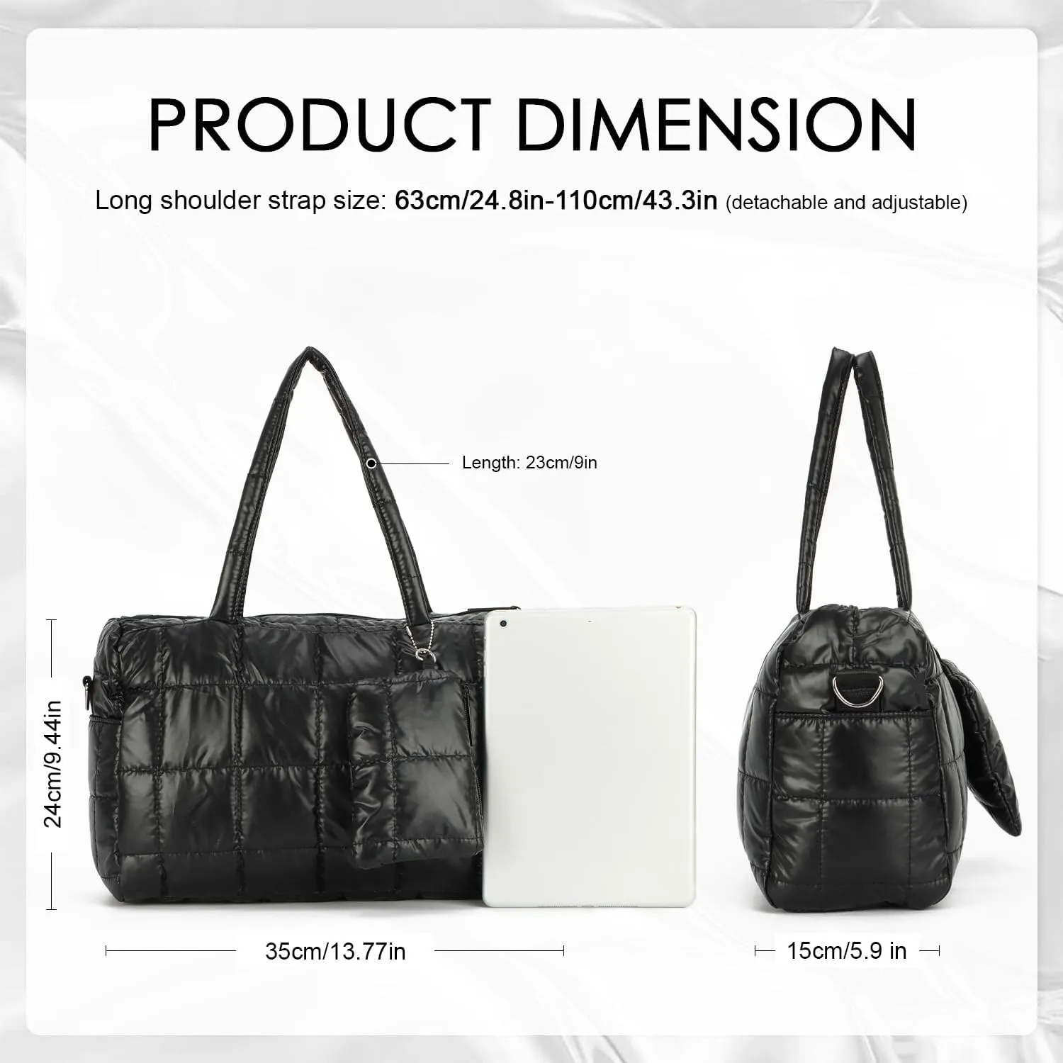 KUANG! Puffer Tote Bag for Women Cotton Quilted Puffy Handbag Satchel Purse for Travel Purse