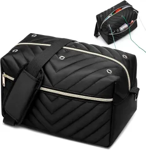 Kuosdaz Yarn Bag Organizer, Black, Modern, Female, 12x7x7 inches, 0.3 kg, Polyester, Zipper Closure, Detachable Shoulder Strap, 2 Compartments, Perfect for Yarn Storage & Knitting Accessories