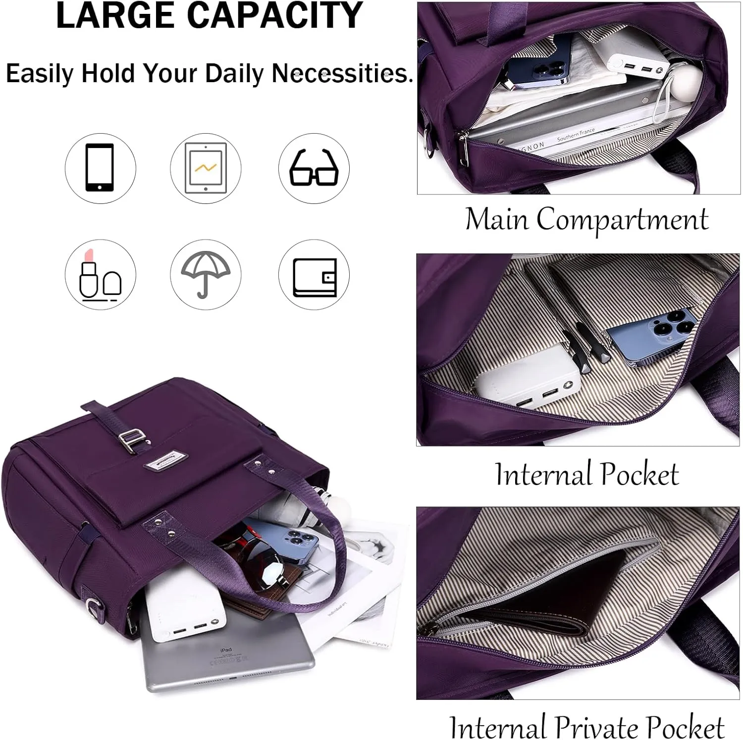 KYALOU Medium Tote Purse Bag for Women, Nurse Bag for Work, Teacher Tote Bag, Waterproof Nylon Crossbody Handbag