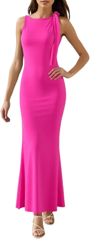 Ladies Fashion Temperament One Shoulder Streamer Solid Color Dress Gown Ladies Dress Long