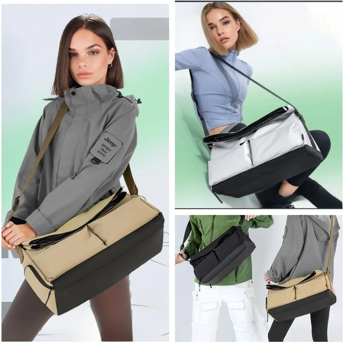 Ladies' fitness bags， travel luggage bag, quilted leisure day bags, weekend overnight bag, organizer's travel luggage 31L handbag, laptop to carry with you (grey)