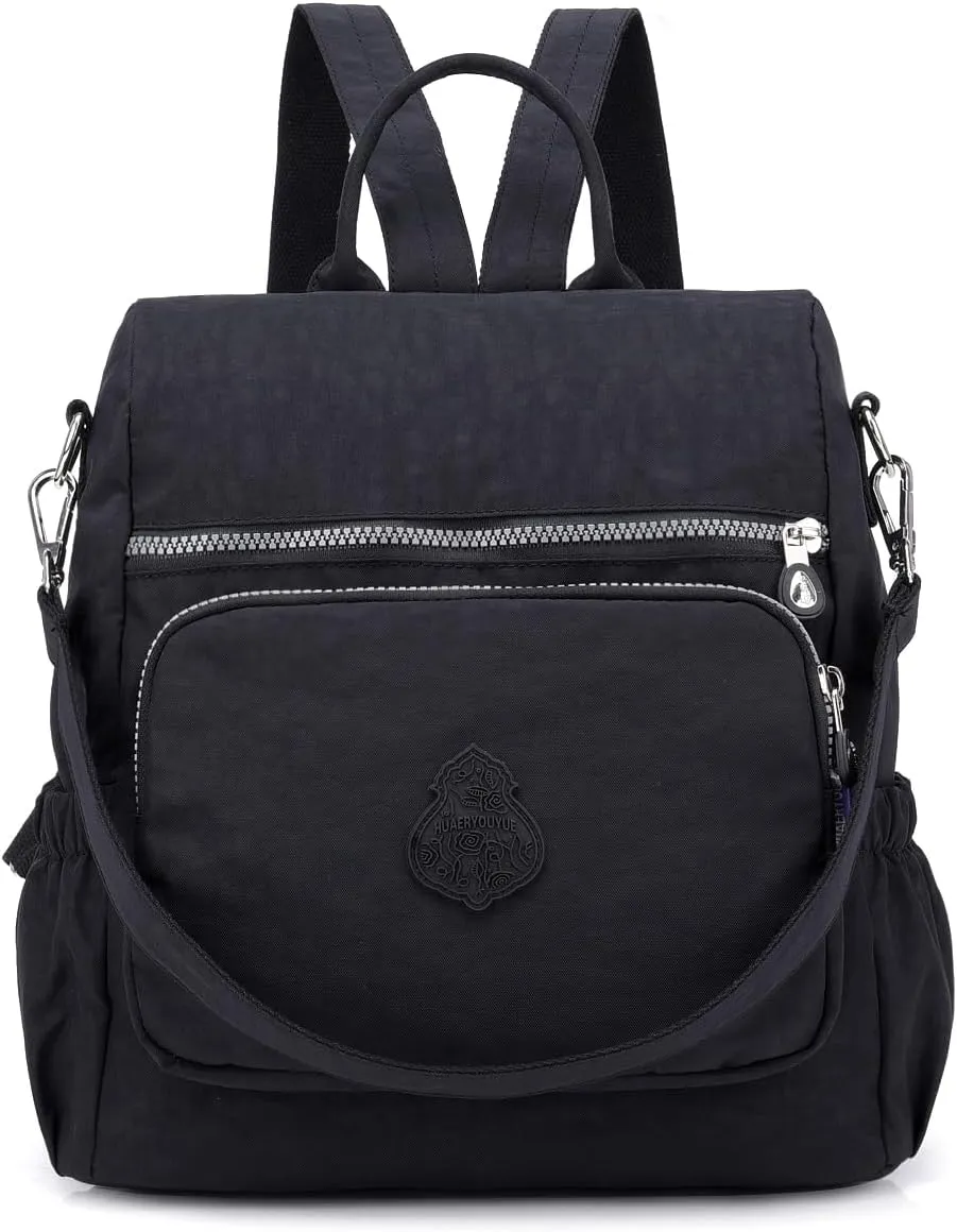 Ladies' multi zipper backpack, shoulder bag, handbag, casual bag, holiday gift (black)