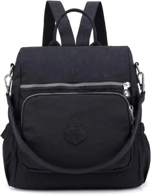 Ladies' multi zipper backpack, shoulder bag, handbag, casual bag, holiday gift (black)