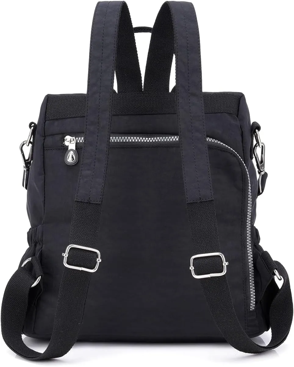 Ladies' multi zipper backpack, shoulder bag, handbag, casual bag, holiday gift (black)