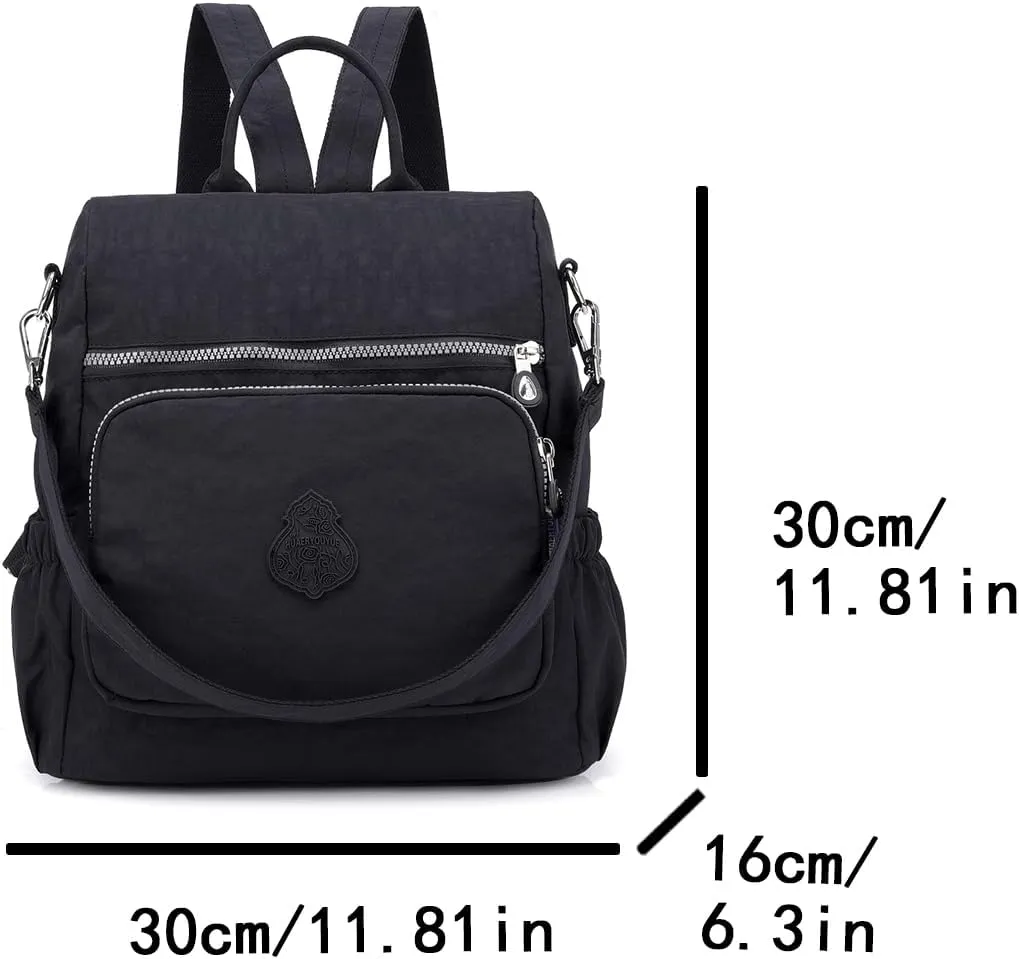 Ladies' multi zipper backpack, shoulder bag, handbag, casual bag, holiday gift (black)