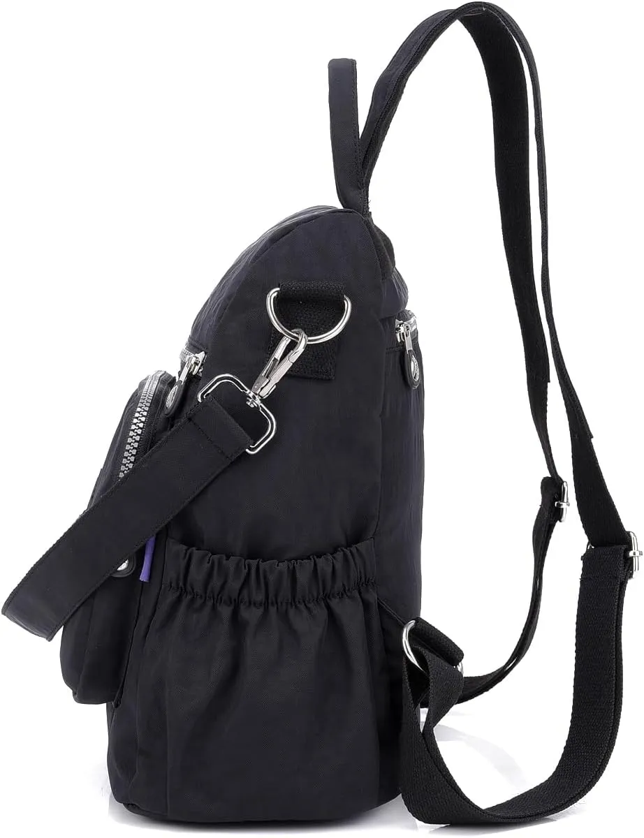 Ladies' multi zipper backpack, shoulder bag, handbag, casual bag, holiday gift (black)