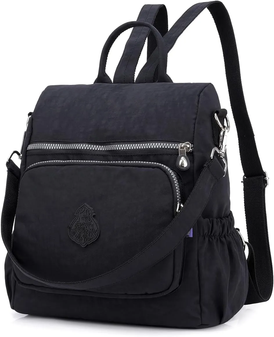 Ladies' multi zipper backpack, shoulder bag, handbag, casual bag, holiday gift (black)