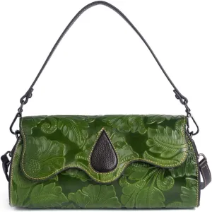 Ladies Vintage Leather Crossbody Bag, Hand-carved Shoulder Bag, Removable and Adjustable Shoulder Strap
