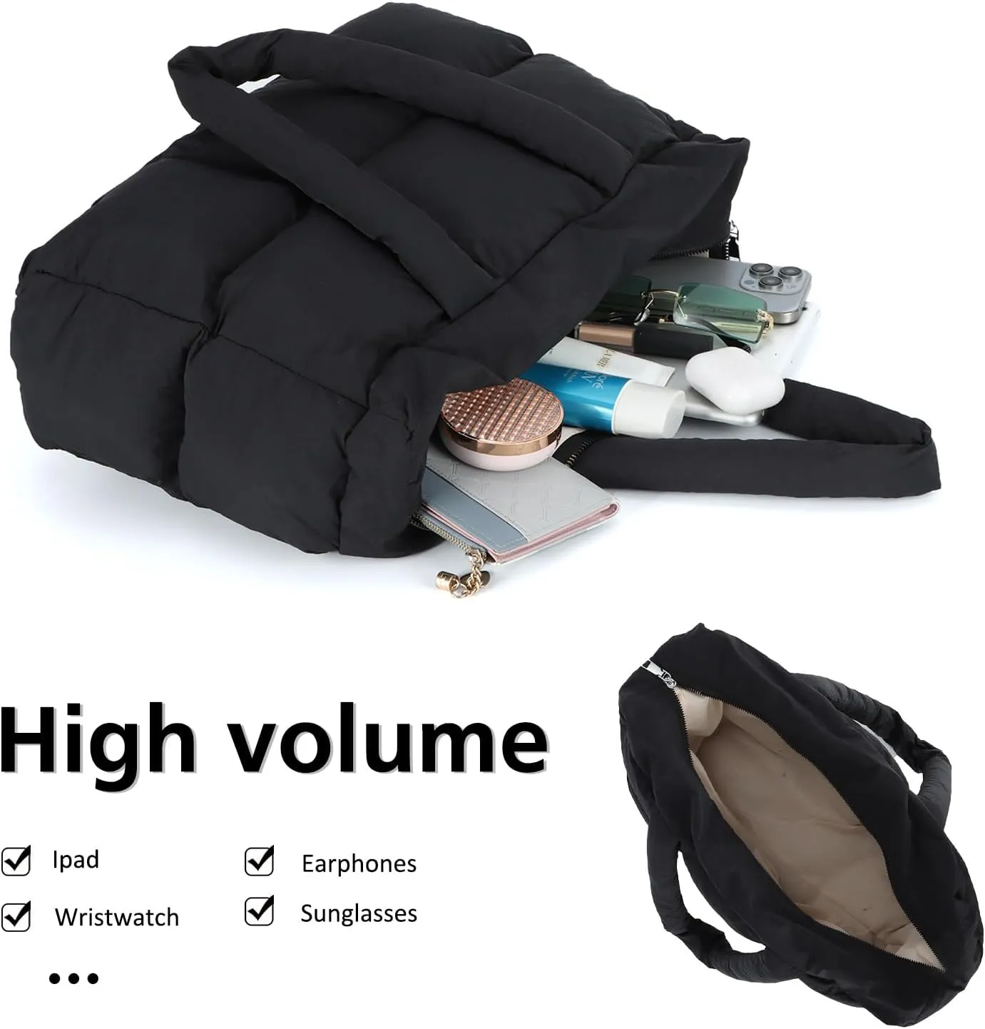 Lanpet Puffer Tote Bag for Women,Large Quilted puffy Padded Handbags Lightweight Shoulder Bags for Travel Gym Shopping Work