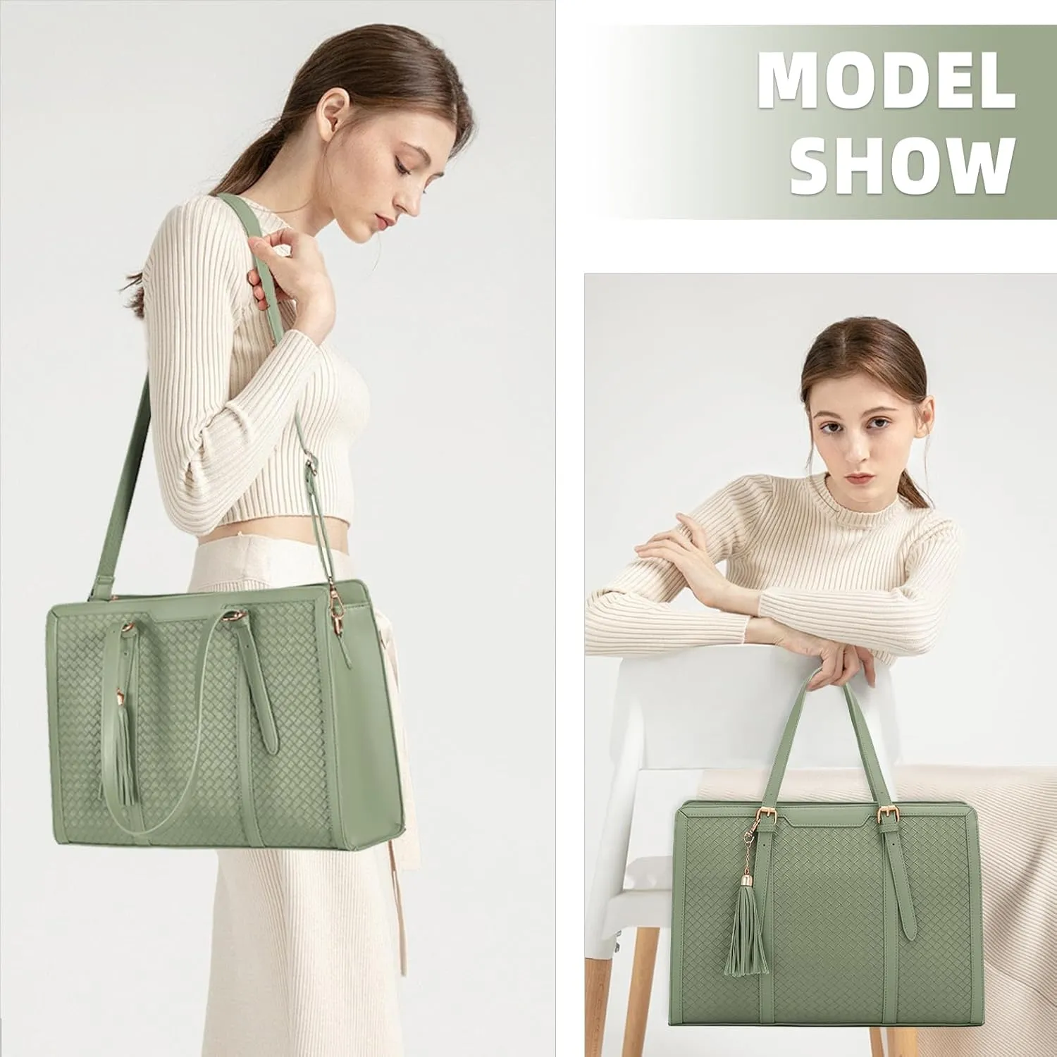 Laptop Tote Bag for Women fits 15.6 Laptop, PU Leather Work Tote bags for Women Large Computer Tote Handbag