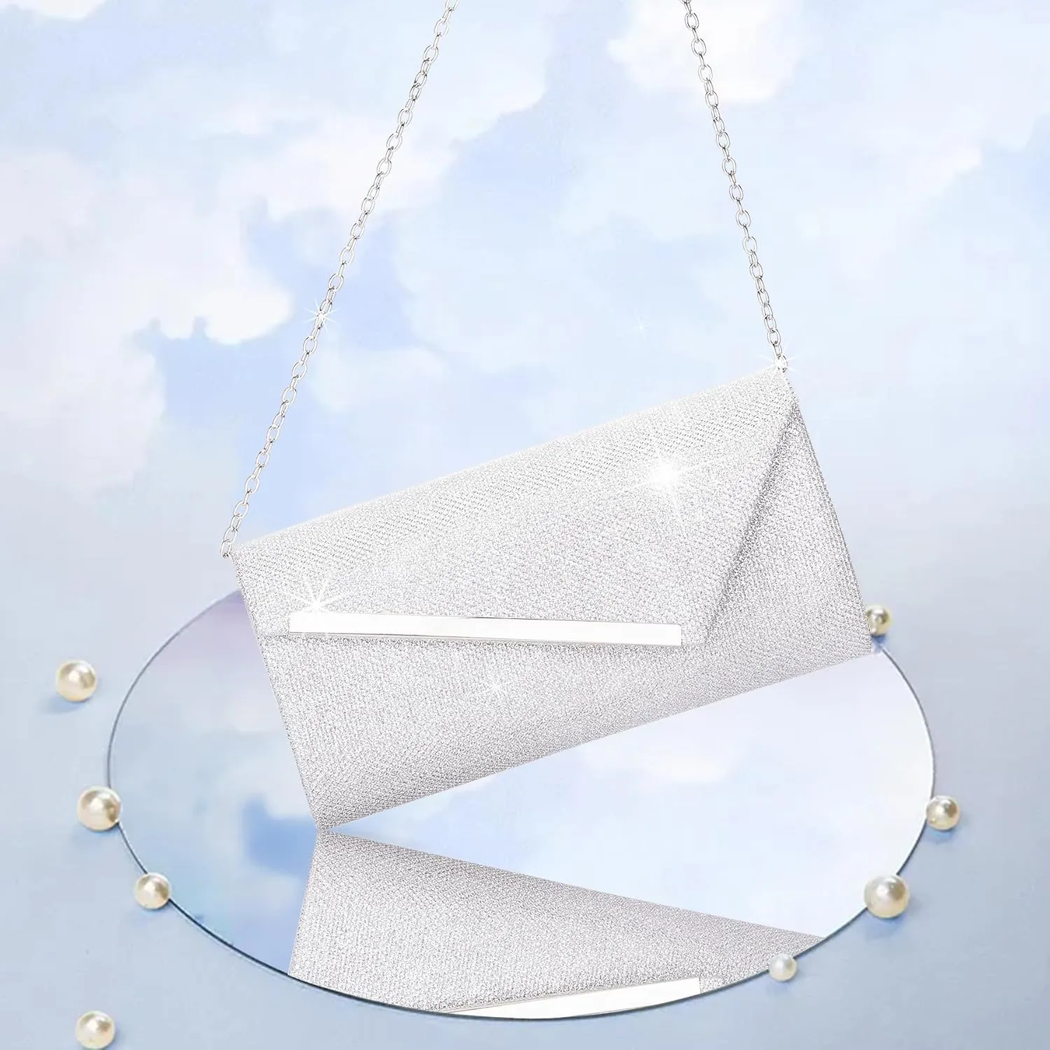 Larcenciel Glitter Evening Bag, Formal Envelope Clutch Purses for Women, Ladies Handbag for Wedding Party Cocktail Date Night