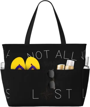 Large Beach Tote Bag for Women Extra Large Capacity Waterproof Sandproof Pool Bag Suitable for Swimming Pool Gym Groceries Travel - Not All Who Wander Design