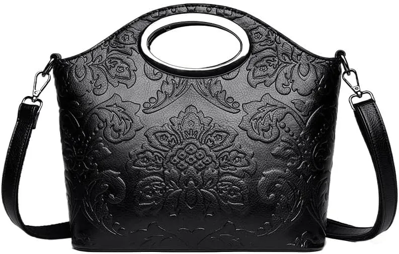 Large Capacity Bag Democratic Style Women's Retro Women's Bag Popular Embossed Flower Women's Shoulder Handbag