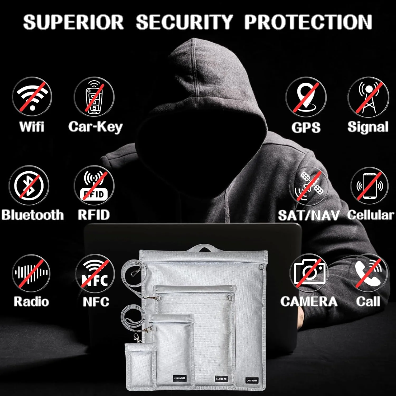 Large Faraday Bags - 4 Pack Faraday Bag for Phone & Laptop & Tablet & Key Fob, Faraday Cage RFID Signal Blocker, Faraday Pouch with Lanyard, Key Fob Protector Anti-Hacking Faraday Sleeve