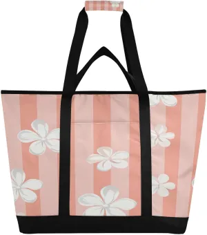 Large Insulated Cooler Bag,Fresh Style Floral Fragments Foldable Kitchen Reusable Grocery Bags,Leak Proof Portable Lunch Bags Tote Bag for Shopping Food Travel Beach Camping