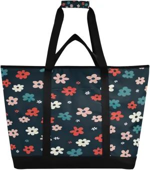 Large Insulated Cooler Bag,Fresh Style Floral Fragments Foldable Kitchen Reusable Grocery Bags,Leak Proof Portable Lunch Bags Tote Bag for Shopping Food Travel Beach Camping