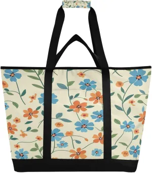 Large Insulated Cooler Bag,Fresh Style Floral Fragments Foldable Kitchen Reusable Grocery Bags,Leak Proof Portable Lunch Bags Tote Bag for Shopping Food Travel Beach Camping