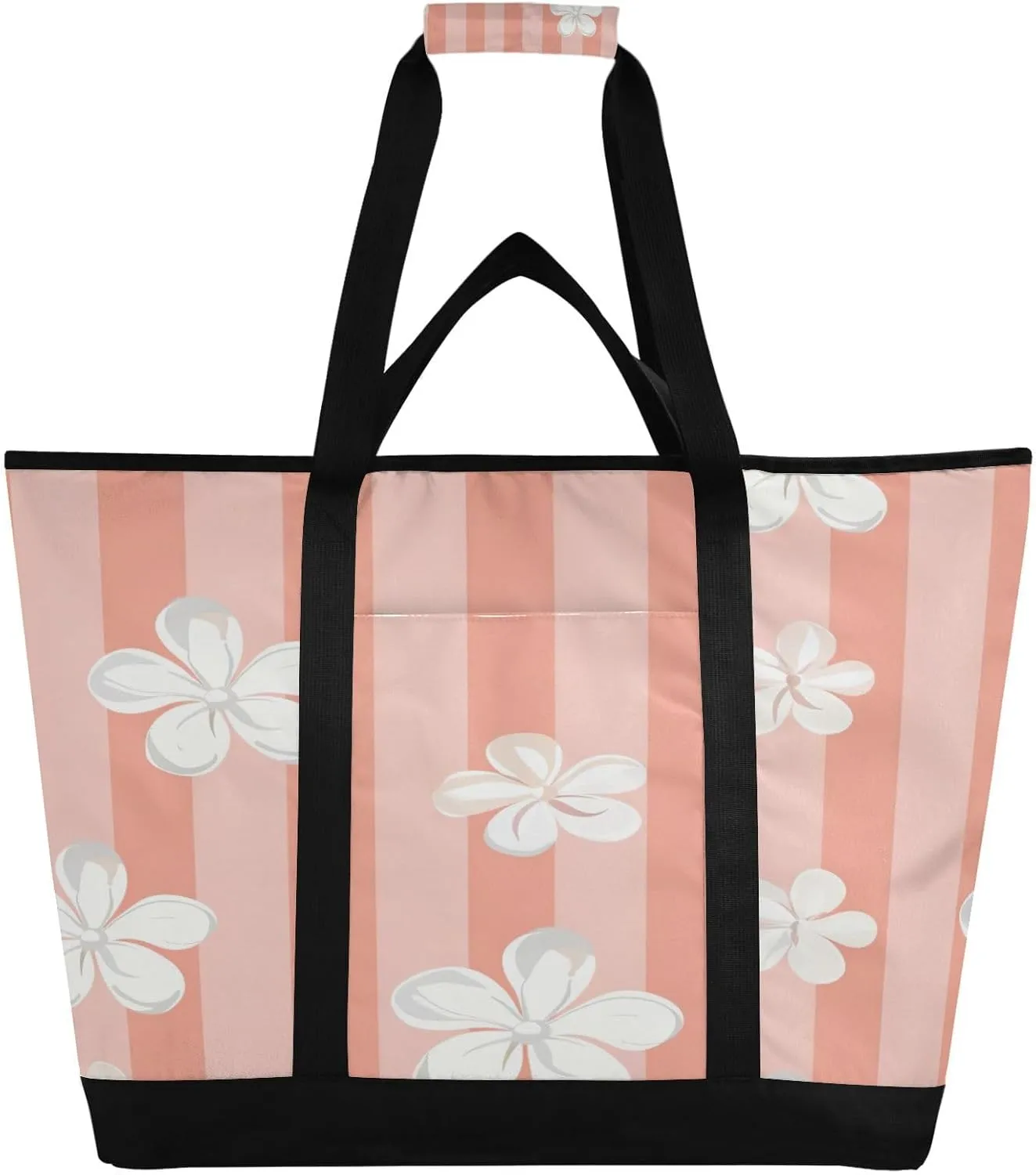 Large Insulated Cooler Bag,Fresh Style Floral Fragments Foldable Kitchen Reusable Grocery Bags,Leak Proof Portable Lunch Bags Tote Bag for Shopping Food Travel Beach Camping