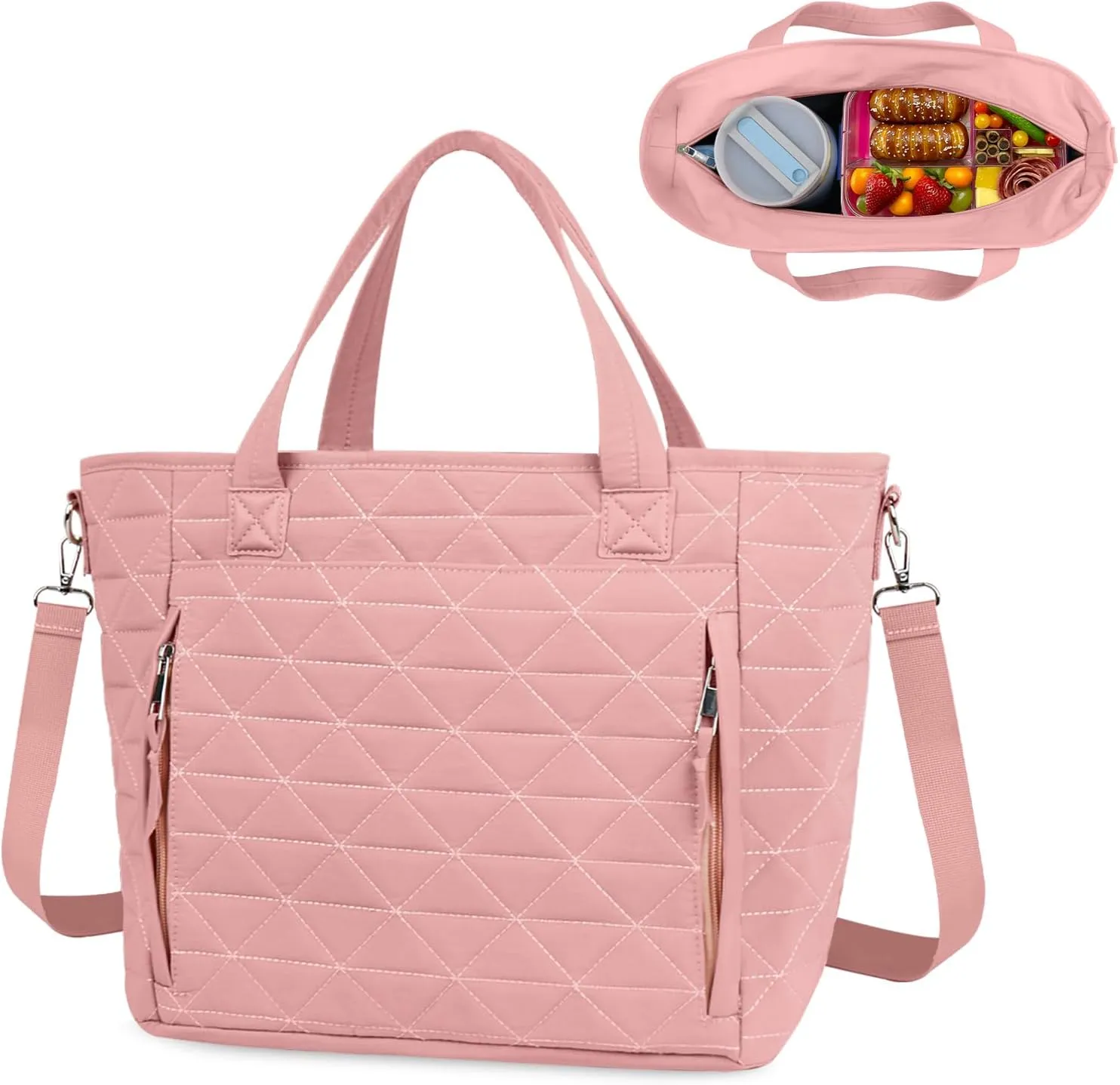 Large Insulated Lunch Bag Box Women, Lunch Tote Leakproof Insulated Lunch Box with Shoulder Strap, Adult Reusable Lunch Cooler Tote Bags for Work Picnic Camping Beach (Pink)