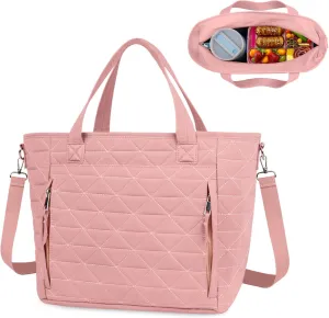 Large Insulated Lunch Bag Box Women, Lunch Tote Leakproof Insulated Lunch Box with Shoulder Strap, Adult Reusable Lunch Cooler Tote Bags for Work Picnic Camping Beach (Pink)