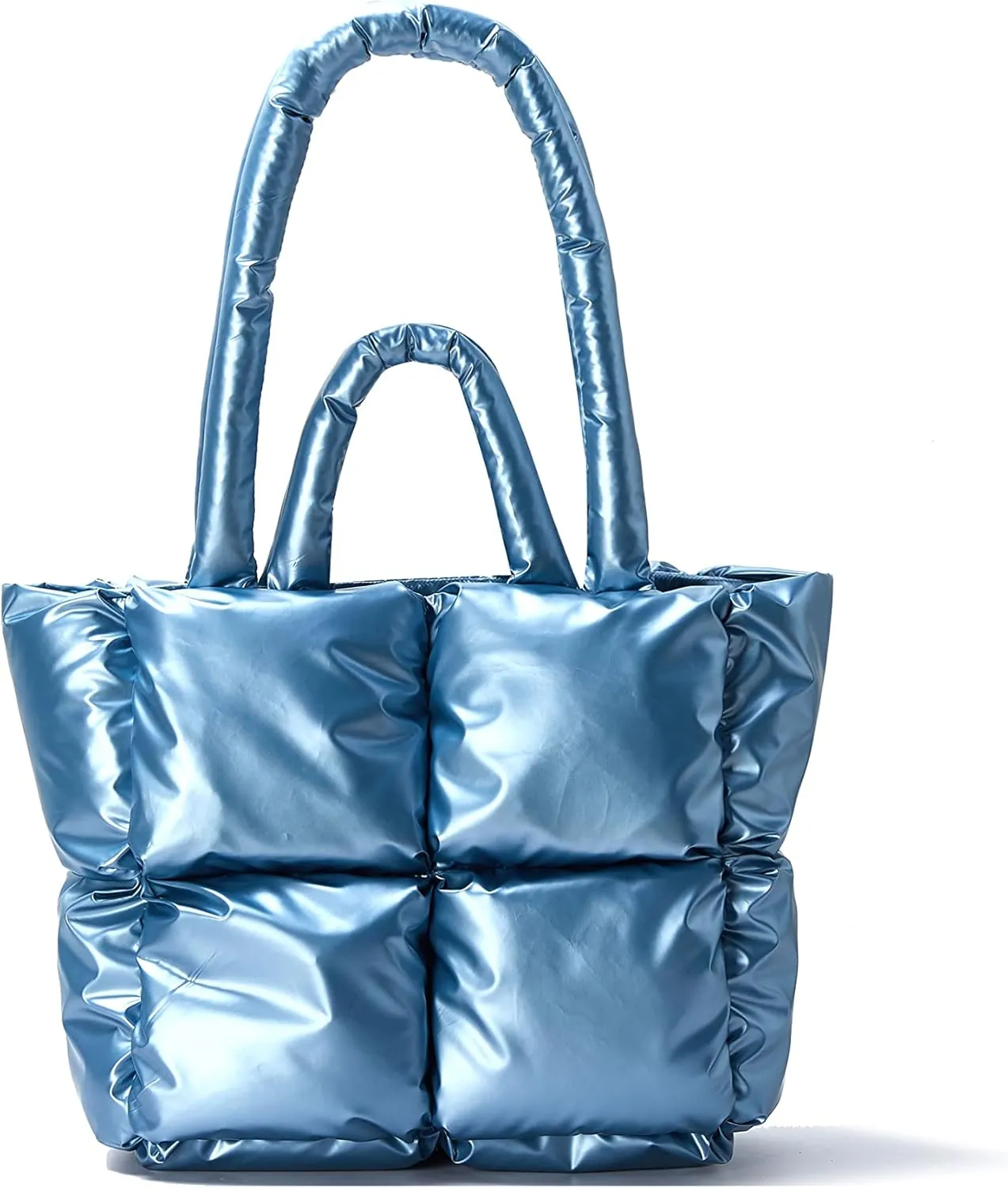 Large Lightweight Quilted Tote Bag for Women, Luxury Soft Padded Handbags, Winter Nylon Down Cotton Padding Shoulder Bags