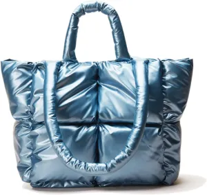 Large Lightweight Quilted Tote Bag for Women, Luxury Soft Padded Handbags, Winter Nylon Down Cotton Padding Shoulder Bags