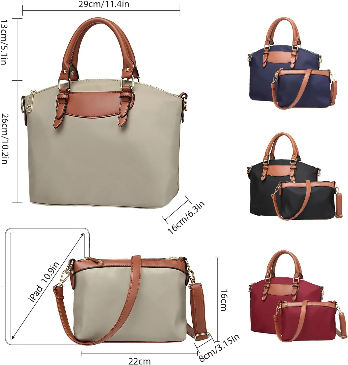 Large Nylon Handbags Set with Crossbody Purse, Waterproof Nylon Tote Bags for Women with Zipper, Casual Nylon Shoulder Bag