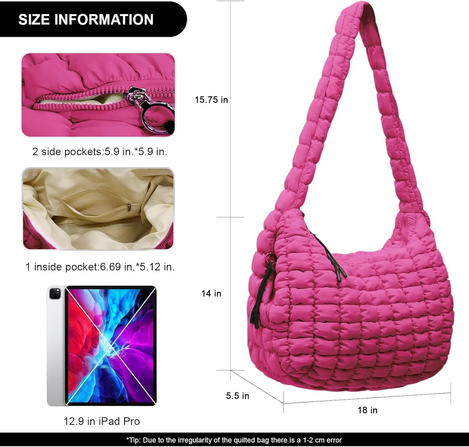Large Puffer Tote Bag for Women Quilted Crossbody Bag, Hobo Quilted Tote Bag Crossbody Shoulder Handbags Puff Purse