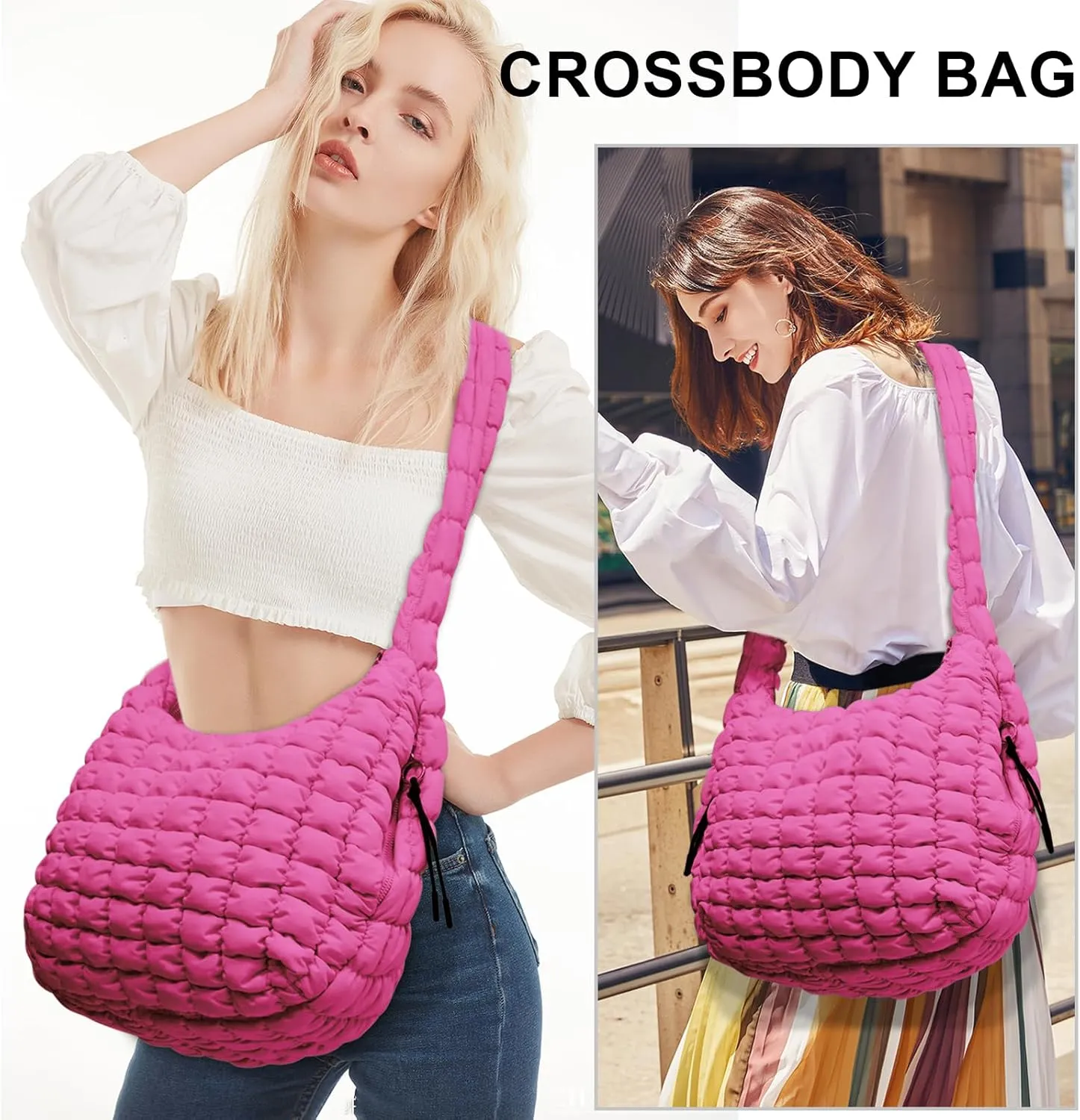 Large Puffer Tote Bag for Women Quilted Crossbody Bag, Hobo Quilted Tote Bag Crossbody Shoulder Handbags Puff Purse