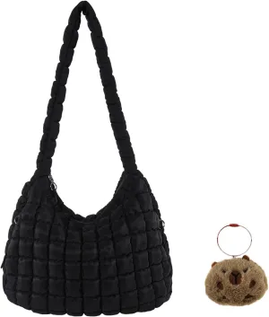 Large Quilted Carryall Puffer Shoulder Bag - Lightweight Quilted Padding Hobo Bag