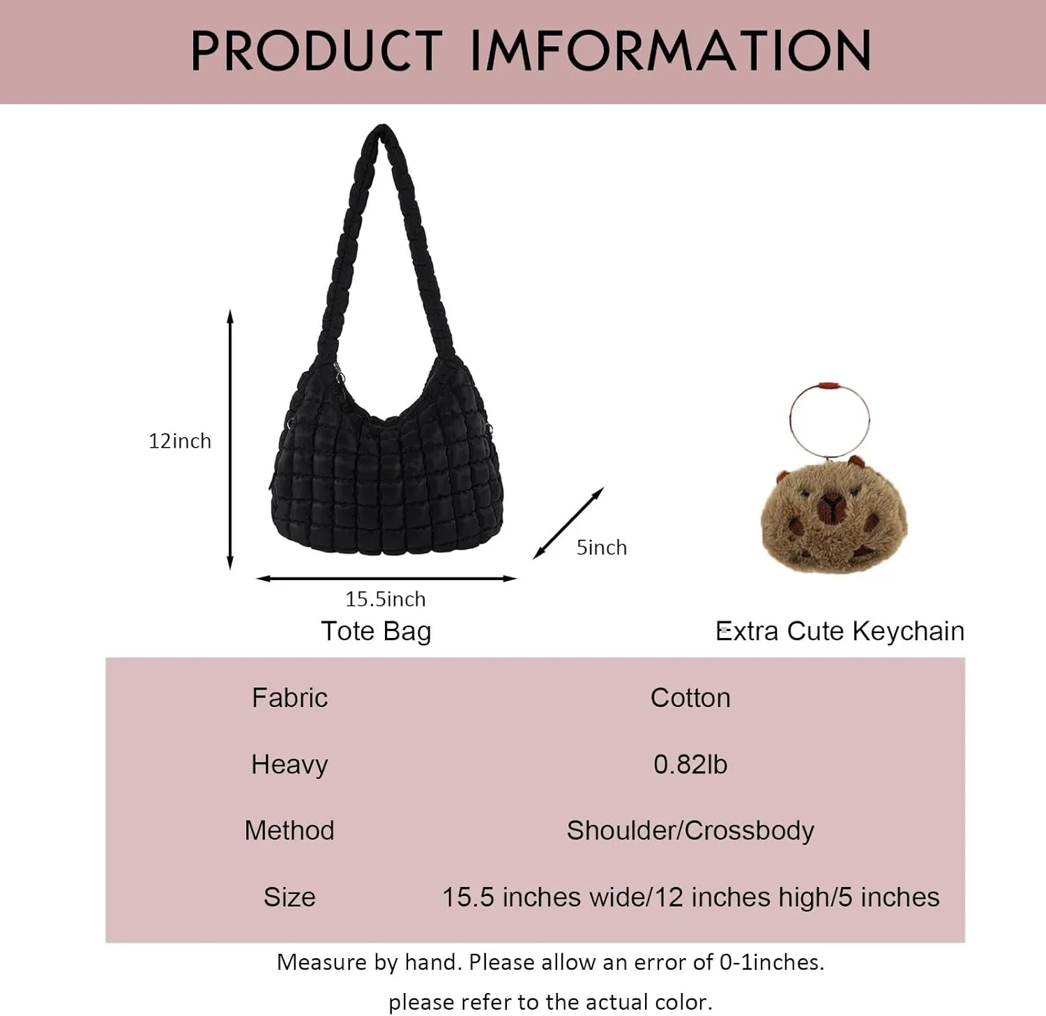 Large Quilted Carryall Puffer Shoulder Bag - Lightweight Quilted Padding Hobo Bag
