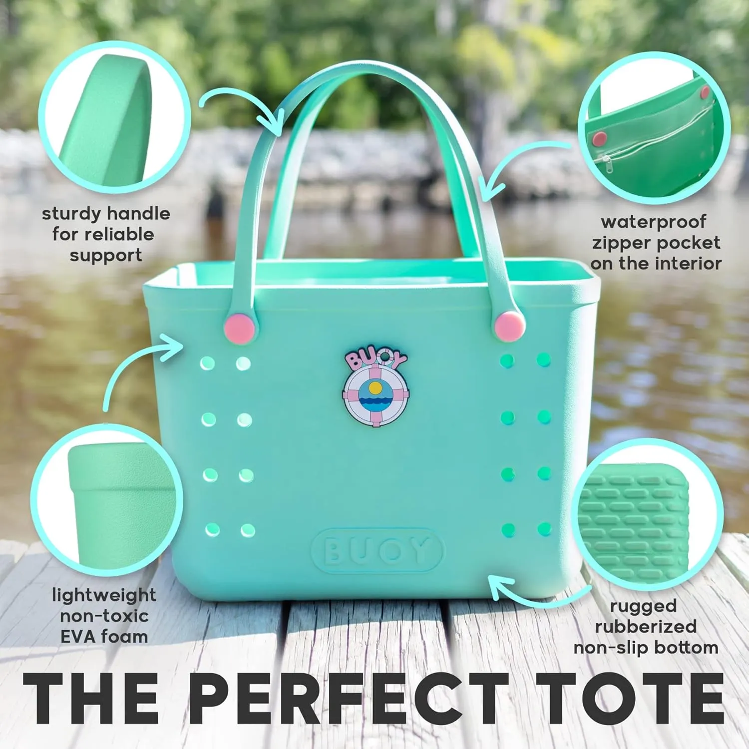 Large Rubber Tote Bag With Waterproof Zipper Pocket | Easy To Clean EVA Rubber Beach Bag With Holes | Beach Bags For Women