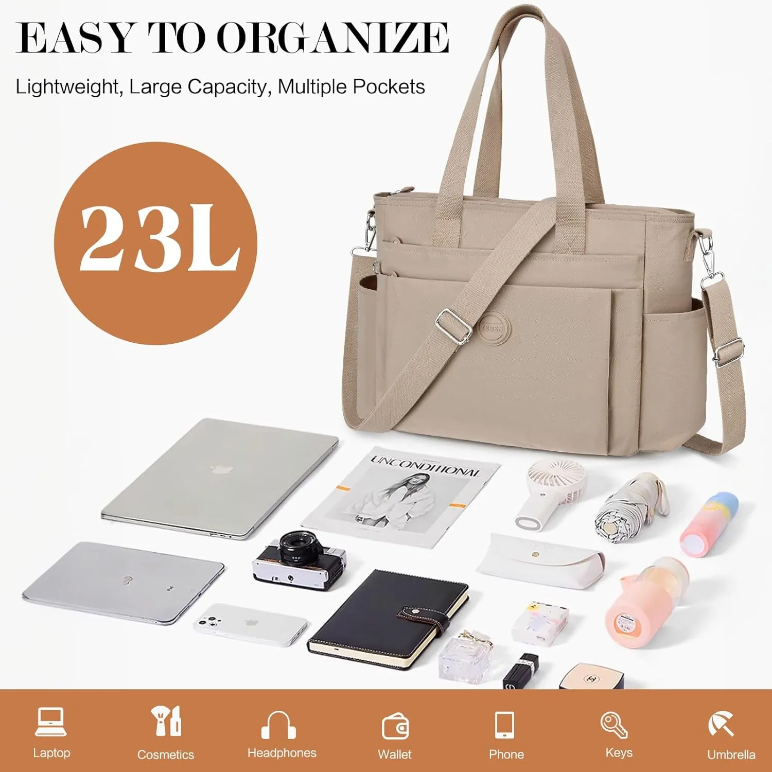Large Tote Bag for Women, Waterproof Nylon Crossbody Tote Bag Shoulder Bag Carry On Bags for Travel Work Gym