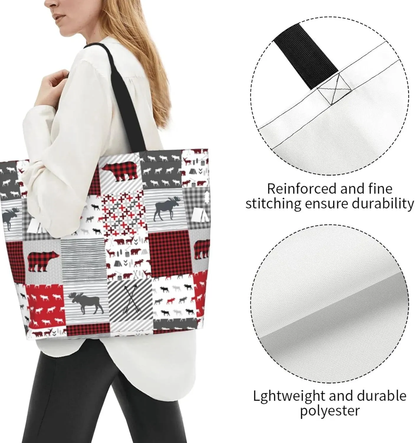 Large Tote Bag for Women Waterproof Reusable Shoulder Bag for Beach Travel Work and Grocery Shopping