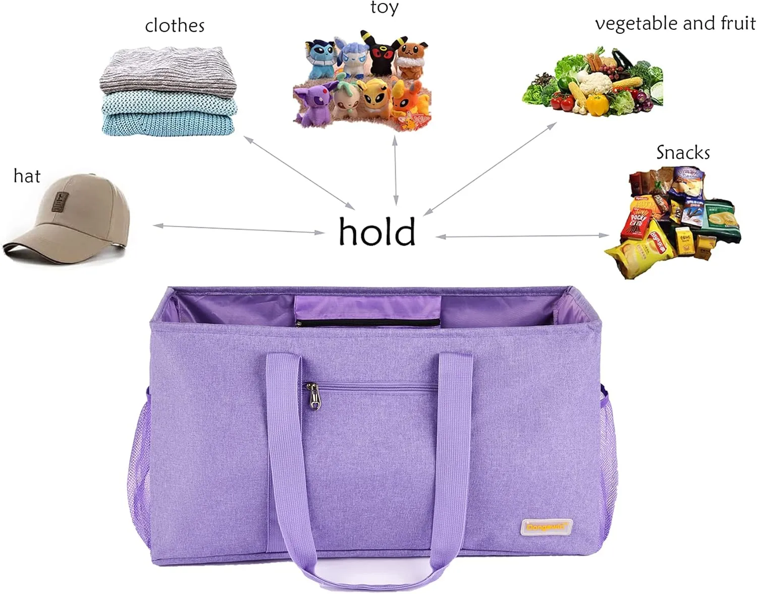 Large Utility Tote, Waterproof Beach & Picnic Bag, Foldable & Reusable Storage