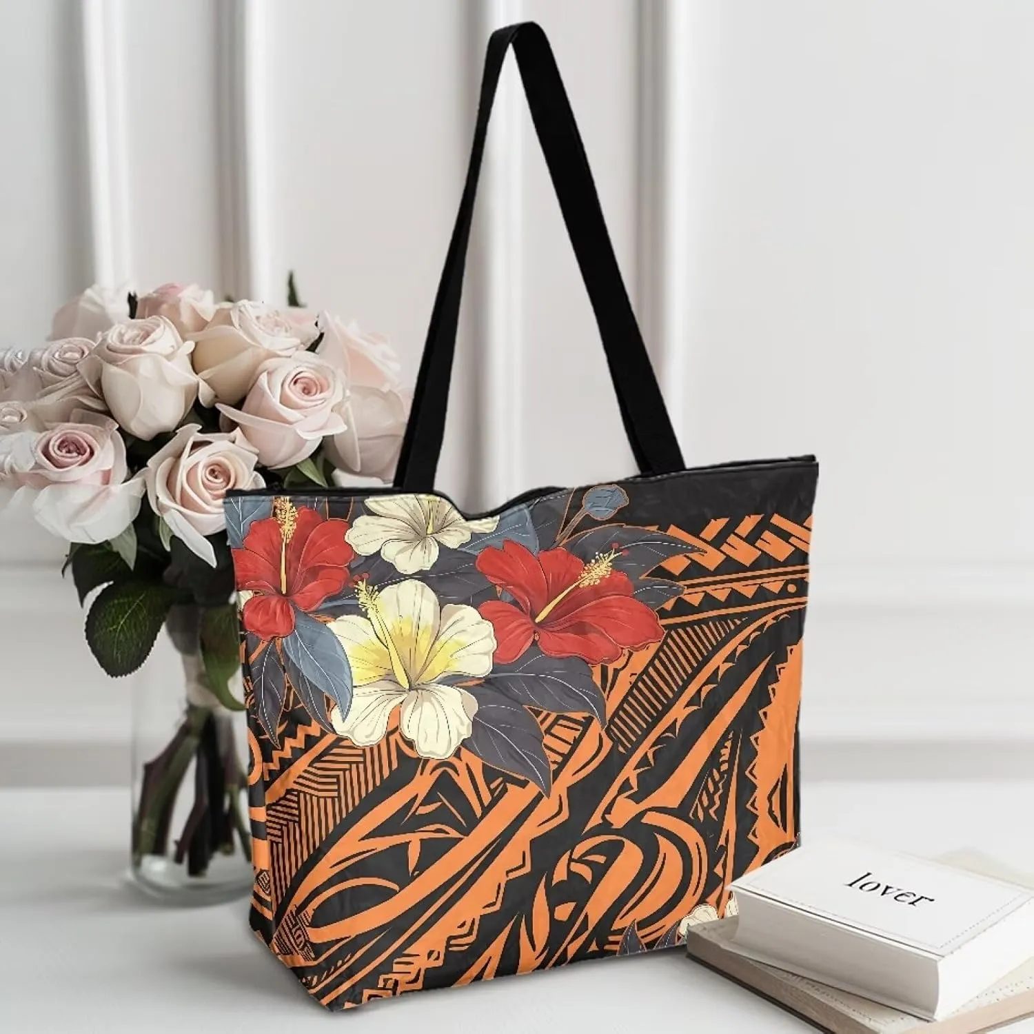 Large Zipper Tote Bag for Gym Work, Holiday Theme Recycle Paper Tote Bags with Handles Reusable Grocery Bag