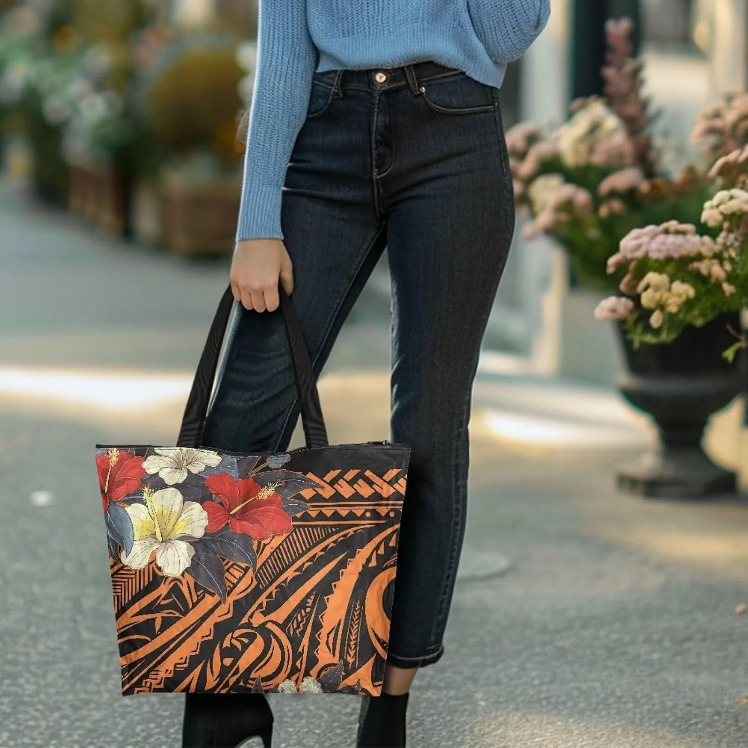 Large Zipper Tote Bag for Gym Work, Holiday Theme Recycle Paper Tote Bags with Handles Reusable Grocery Bag