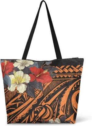 Large Zipper Tote Bag for Gym Work, Holiday Theme Recycle Paper Tote Bags with Handles Reusable Grocery Bag