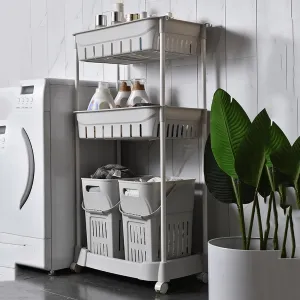 Laundry Basket Shelf Rolling Laundry Basket, Wheeled Ventilated Hamper with Cutout Handles, Lightweight Plastic Washing Bin, Clothing Organization for Bedroom, Bathroom (Color : Style 2)