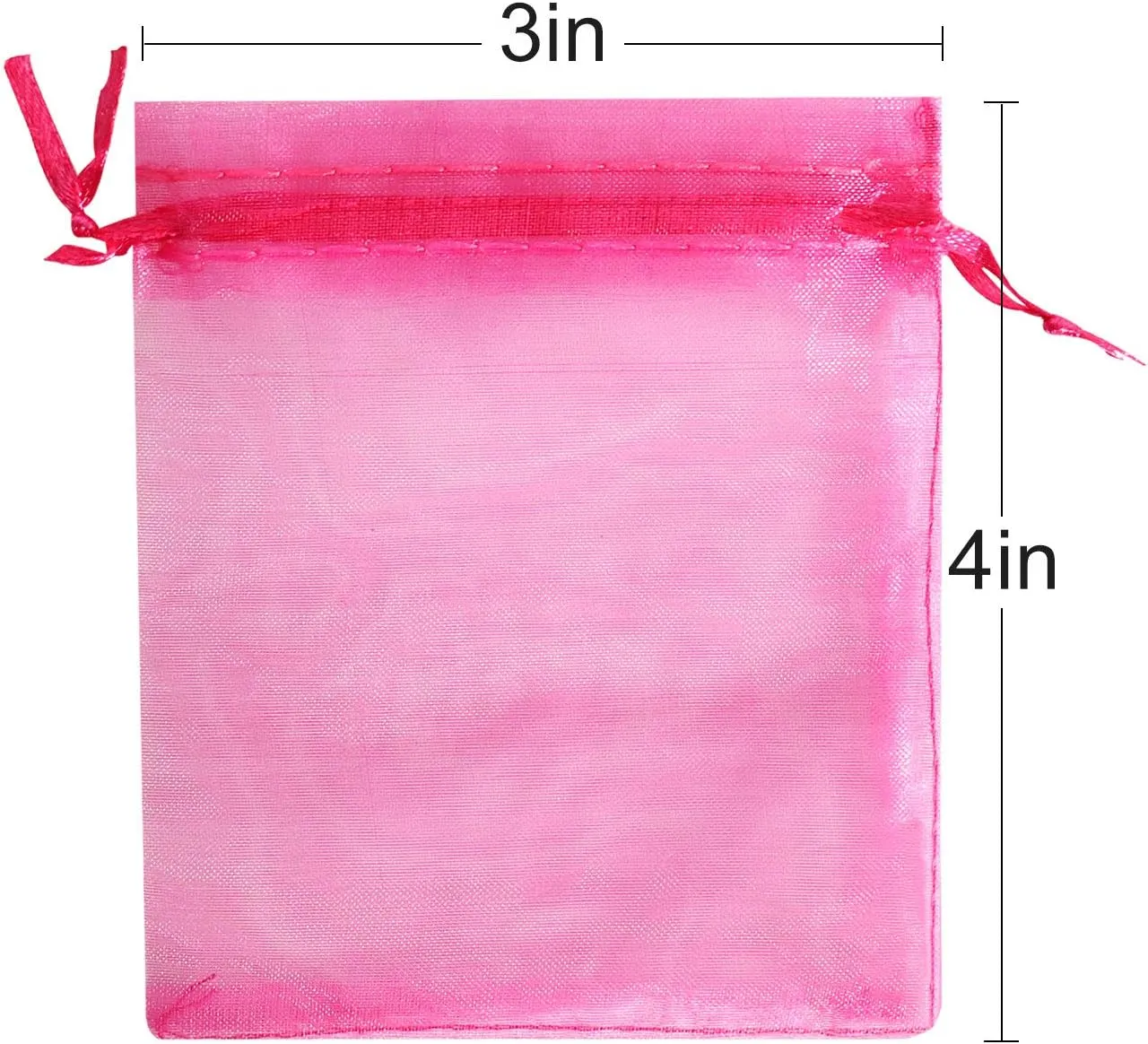 Lautechco 100Pcs Hot Pink Organza Gift Bags 3x4 Inches - Small Mesh Drawstring Bags for Christmas (Hot Pink)