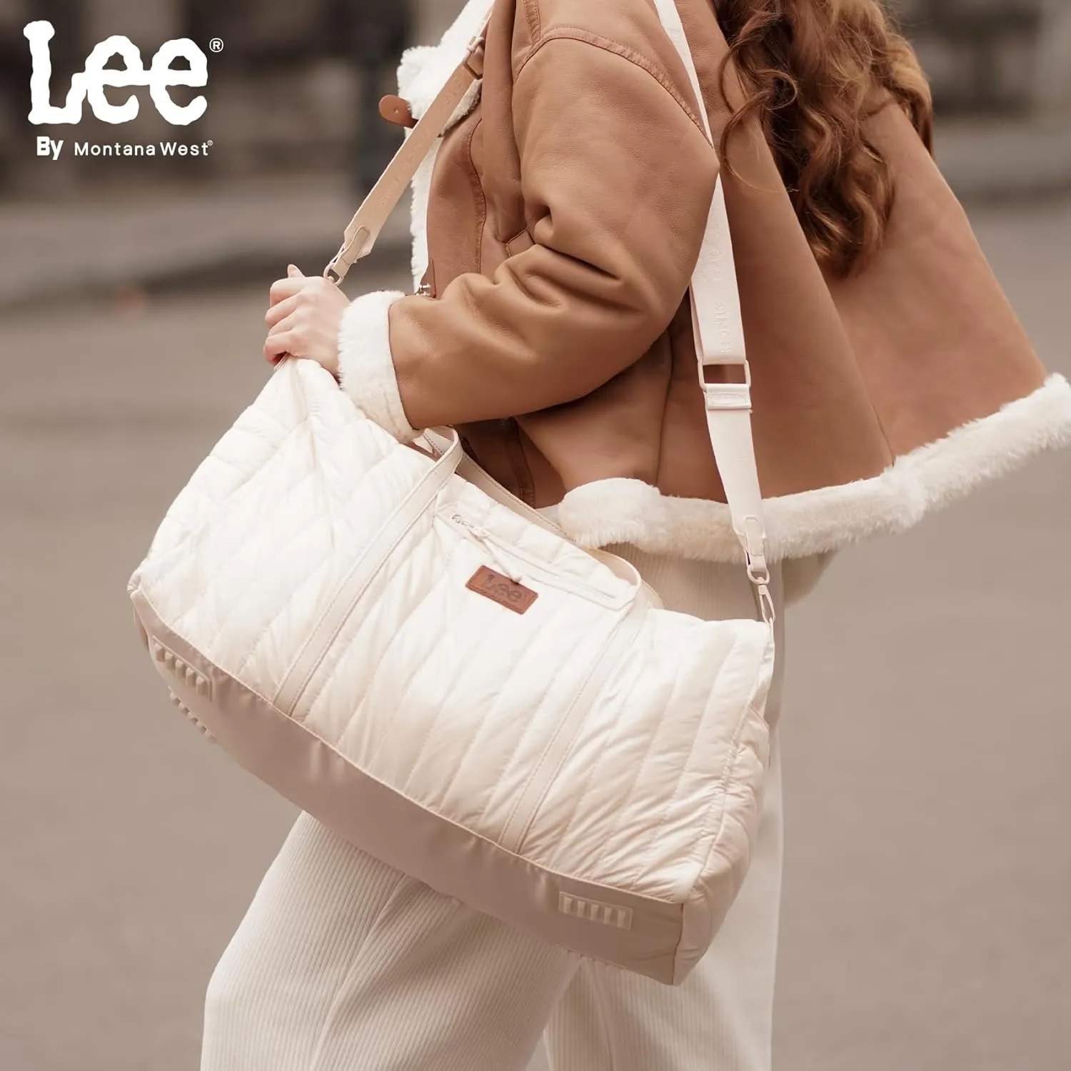 Lee Quilted Travel Duffel Bag for Women, Large Soft Puffy Lightweight Weekender Gym Bag with Adjustable Strap Water-Resistant Overnight Carry On Bag for Trips Sport Airplane Hospital
