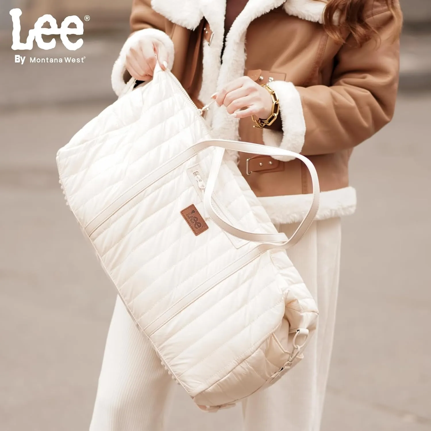 Lee Quilted Travel Duffel Bag for Women, Large Soft Puffy Lightweight Weekender Gym Bag with Adjustable Strap Water-Resistant Overnight Carry On Bag for Trips Sport Airplane Hospital